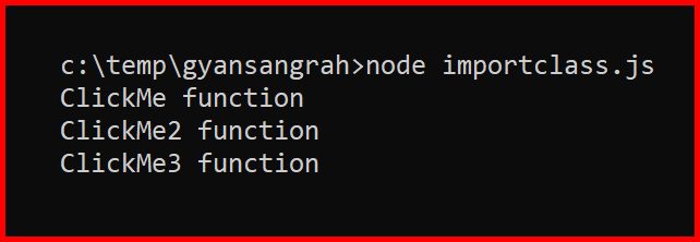 Picture showing the output of the Default and named exports in JavaScript